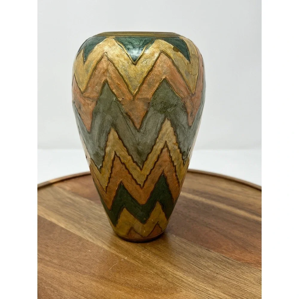 Vintage‎ Zig Zag Chevron Patterned Ceramic Vase Decorative Home Decor Accent